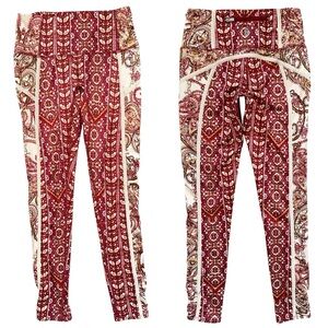 Free People Movement “Your A Peach” Boho Paisley Red Combo Leggings Size XS